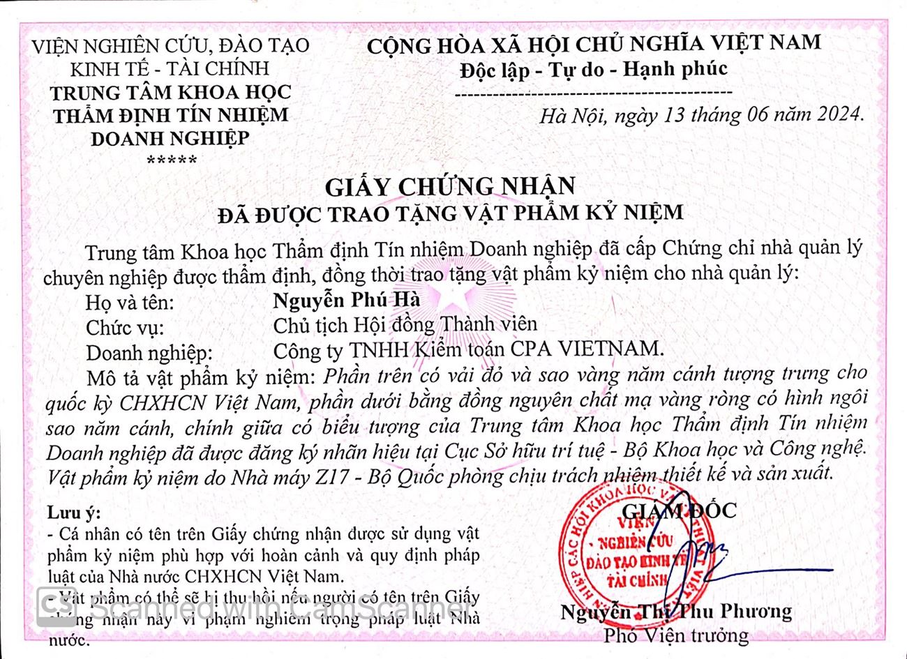 CÔNG TY TNHH KIỂM TOÁN CPA VIETNAM - TOP 10 DOANH NGHIỆP TÍN NHIỆM NHẤT VIỆT NAM