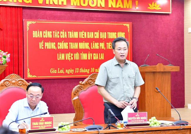 Đoàn công tác Ban chỉ đạo Trung ương làm việc với tỉnh ủy Gia Lai về phòng, chống tham nhũng, lãng phí, tiêu cực